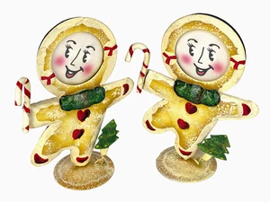 2 Cornici Vintage Metallo Natale Pan di Zenzero Uomo Dipinte a Mano Kitschy 6" - Foto 1 di 11