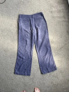 M&S Per Una Blue Linen Trousers Size 14R - Picture 1 of 6