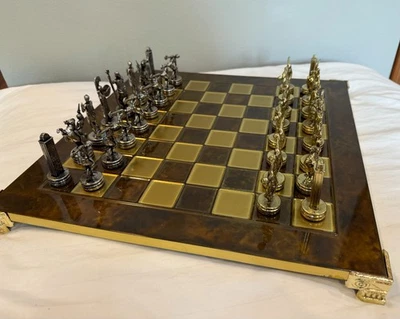 Manopoulos Discus Thrower Chess set brown/gold &silver 14inx14in  excellent con. - Image 1 of 4
