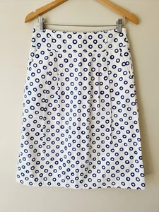 ANNA THOMAS White & Blue Cotton Linen Skirt SIZE 10 has pockets - Picture 1 of 5