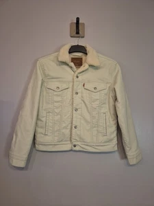 Levi's Premium Corduroy Sherpa Trucker Jacket Womens S Green - Picture 1 of 6