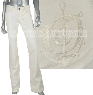 ALEXANDER MCQUEEN JEANS BLANCO ALGODÓN MARINO ANCLA PANTALONES ACAMPANADOS IT 38 US 2 Foto 1 de 4