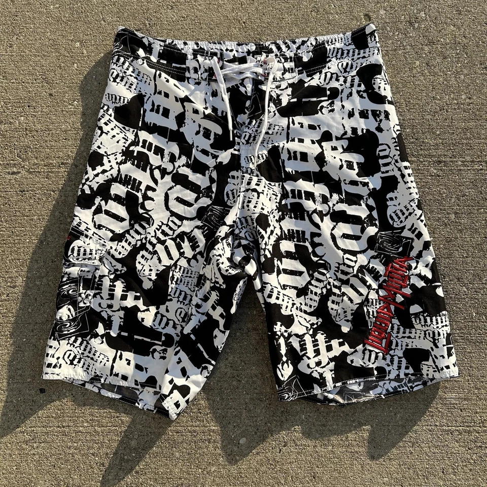 Y2K Liquid Militia Board Shorts Men's 36 Grunge Skater Surf Trunks - Image 1 of 4