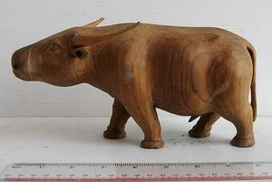 Búfalo de agua Somsak Meewan de madera dorada realista de teca dorada - Imagen 1 de 6