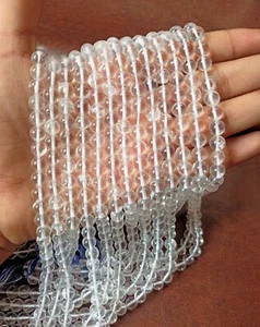 Perline rotonde al quarzo trasparente - stringa di perline lisce naturali da 13 pollici - Foto 1 di 6