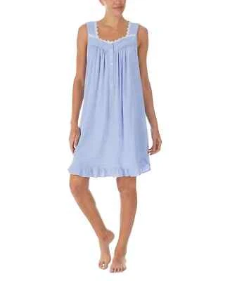 Nuevo con etiquetas $68 Camisón EILEEN WEST Azul Rayas Mezcla Algodón DOBLADILLO CON VOLANTES Chemise XL Foto 1 de 4