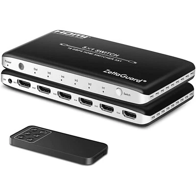 ZettaGuard 4K 60Hz 5 Port 5 x 1 HDMI 2.0 Switch with IR Remote Control 18Gb ✅ - Image 1 of 4