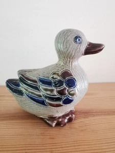 Vintage Stoneware Pottery Duck. Grey, Blue, Brown, Charming Ornament - Picture 1 of 6