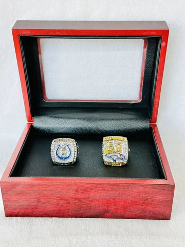 2 PCS Peyton Manning Super Bowl Championship Ring Set W Box, US SHIP Cover