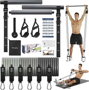 Band Bar Set, Pilates Yoga Home Gym Geräte mit 6 Übungsbändern 30-240Lbs/2 - Bild 1 von 6
