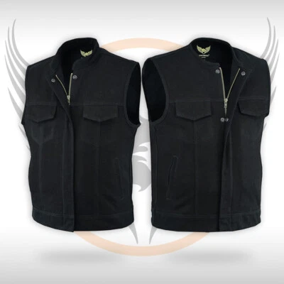 Leatherick Men's Heavy Denim Biker Waistcoat Breathable Inner MC Riding Vests — 第 1/2 张图片