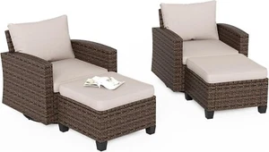 4Piece Rattan Patio Furniture Set Outdoor Wicker Rattan Sectional Sofa w/Ottoman - Picture 1 of 9