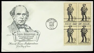 1964 Sam Houston FDC Block of 4 Artmaster Cachet 5¢ Stamp Houston TX Texas - Picture 1 of 2