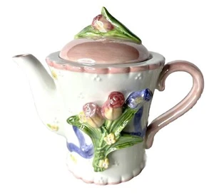 Bella Casa by Ganz Spring 3D Rosebud Teapot Porcelain Pastel Pink Blue Green - Picture 1 of 7