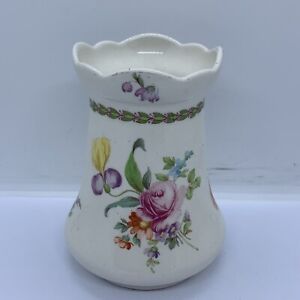 Vintage Antique Floral Bouquet Patterned Ceramic Scalloped Neck Vase No.2490 H5”
