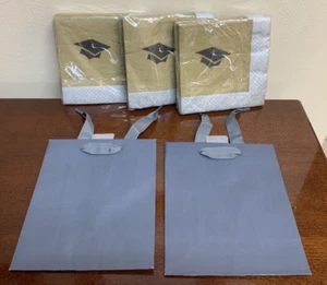 New - Lot of 3 - Graduation Napkins 20 Count Plus 2 Dark Gray Hallmark Gift Bags - Picture 1 of 3
