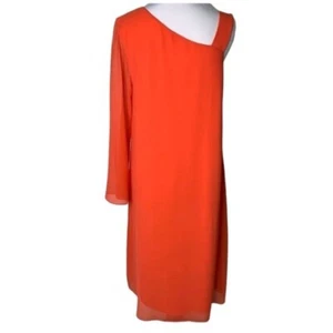 NEW Soft Surroundings Bright Coral Chiffon Dress 1 Shoulder Size XL Knee Length - Picture 1 of 9
