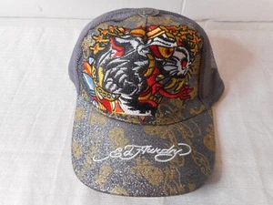 Ed Hardy Azul/Gris Bordado Camionero Snapback Horquilla Tigre Lengua Corona Calaveras - Imagen 1 de 12