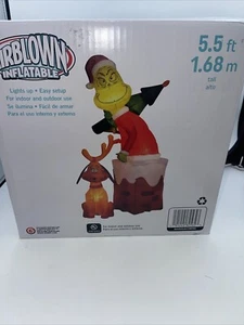 Gemmy Grinch con máximo en presente inflable soplado por aire 5,5 pies NUEVO - Imagen 1 de 8