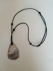 Natural Agate Freeform Pendant Amulet on Adjustable Black Braided Cord Necklace - Picture 1 of 2