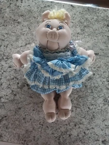 Vintage Country Pig Fabric Cloth Doll Blue Dress Rare Handcrafted CPK Lookalike - Picture 1 of 8