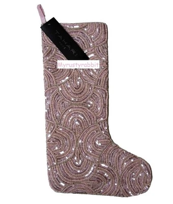 Medias de Navidad Tahari ROSAS - Acentos de lentejuelas y cuentas - 22 pulgadas - Nuevas Foto 1 de 4