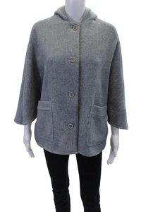 Poncho giacca donna Paul & Joe con cappuccio e bottoni blu grigio lana taglia EUR 42 - Foto 1 di 6