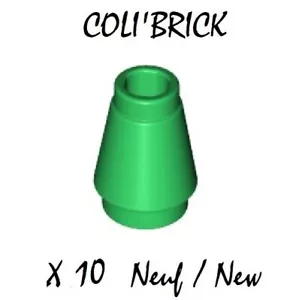 Lego 4589 b - 10x Brique cone / Cone 1x1 top groove - Vert / Green - NEW NEUF - Imagen 1 de 1