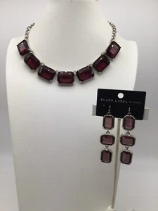 Chico’s Black Label Silver Necklace & Earring Purple Set - Picture 1 of 5