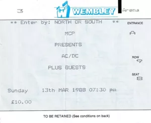 AC/DC - 1988 LONDON CONCERT TICKET STUB - RARE! - Picture 1 of 1
