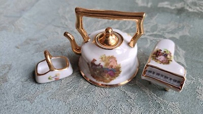 VTG Limoges France Lot Miniature Teapot Courting Couple Porcelain Piano, Basket  - Изображение 1 из 4