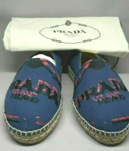 Alpargatas con logotipo de tela azul Prada talla 38 con bolsa antipolvo - Imagen 1 de 6