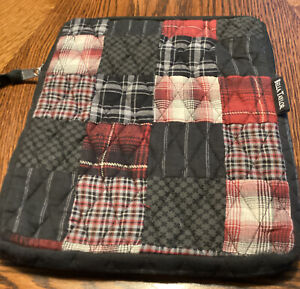 Bella Taylor Bugundy/Black Patchwork Quilted Tablet Ipad Case Cover Zip Up Pouch
