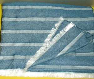 Sferra MARICE Blue Stripe Wool/Silk Throw Blanket King Bed End 55x90" Italy New - Picture 1 of 7