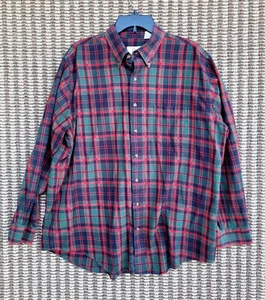 Vintage Viyella Men's XL Wool Blend Flannel Shirt Red Green Plaid Button Down - Picture 1 of 7