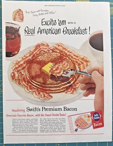 1951 Swifts Premium Speck Rauch Geschmack Frühstück verlockender Geschmack Druck Anzeige - Bild 1 von 1