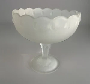 Vintage Indiana Glass Pedestal Bowl, Satin Teardrop Scalloped Edge - Picture 1 of 5