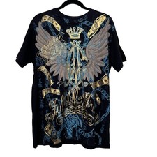 christian audigier short sleeve graphic blue gold wings shirt mens crew neck  Si