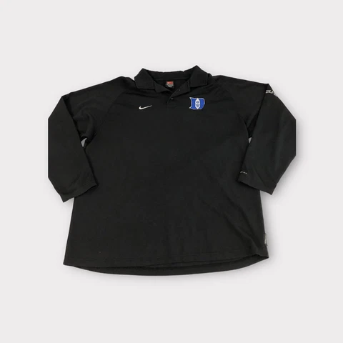 Black Nike Dri-Fit Duke Blue Devils Long Sleeve Polo Shirt Men's Size XL Cover