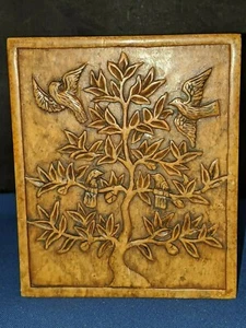 Chinesische handgeschnitzte Speckstein Vögel & Baum Schmuckschatulle ca. 4,75" Breite x 2,5" Höhe Vintage - Bild 1 von 12