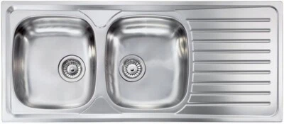 CM LAVELLO INOX 2 VASCHE CON GOCCIOLATOIO A DESTRA VASCHE 16 CM 116X50CM SIROS