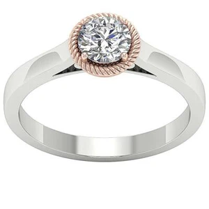 Solitaire Diamond Engagement Ring Round Cut I1 H 0.85 Carat 14K Two-Tone Gold - Picture 1 of 6