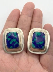 Mexico TC-311 925 Sterling Silber Azurit Ohrclips - Bild 1 von 5