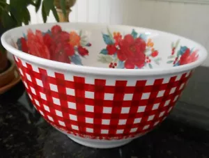 The Pioneer Woman Melamine Gingham Mixing Bowl Rubber Grips on Bottom 9" wide - Picture 1 of 6