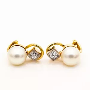 Ohrclips 14K/585 Gelbgold Perlen Diamanten ca. 0,2ct H/VS - Wert 1.600€ - Bild 1 von 2