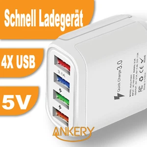 Schnell Ladegerät Stecker 4x USB Port 5V-3A Netzteil Adapter UNIVERSAL ANKERY - Bild 1 von 10