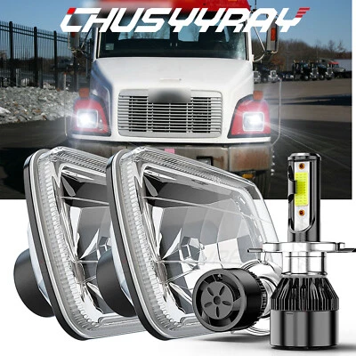 For Freightliner FL50 FL60 FL70 FL80 MT35 MT45 Pair 7x6" Headlights Hi/Lo Beam - Image 1 of 4