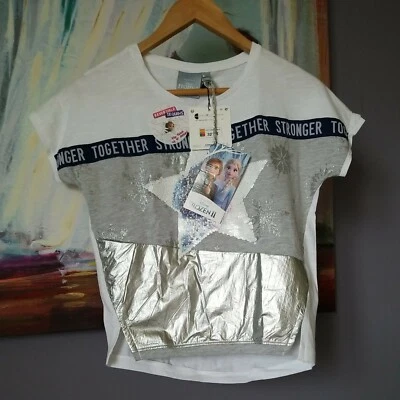 Desigual Kids Disney Frozen II Together Stronger Girls Tshirt Sequin Sz 9/10 - Image 1 of 4