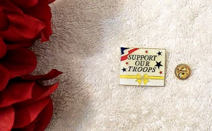 NEW PATRIOTIC LAPEL HAT PIN SUPPORT THE TROOPS YELLOW RIBBON STARS STRIPES US FL - Picture 1 of 4