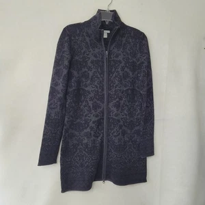 Skyr Damen Medium Blumenmuster Reißverschluss Long Cardigan Jacke Kleid schwarz grau - Bild 1 von 10